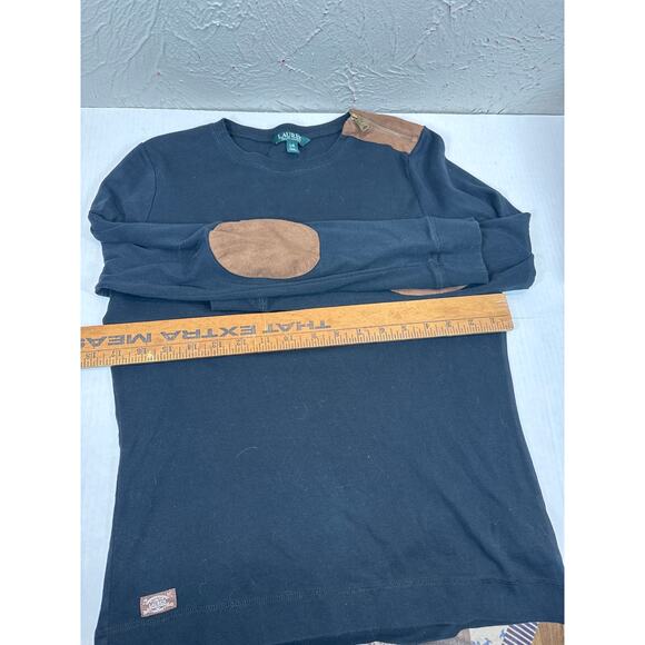 Ralph Lauren Womens Black Long Sleeve Leather Elbow Pad Zip Shoulder Top Size L - Picture 5 of 5